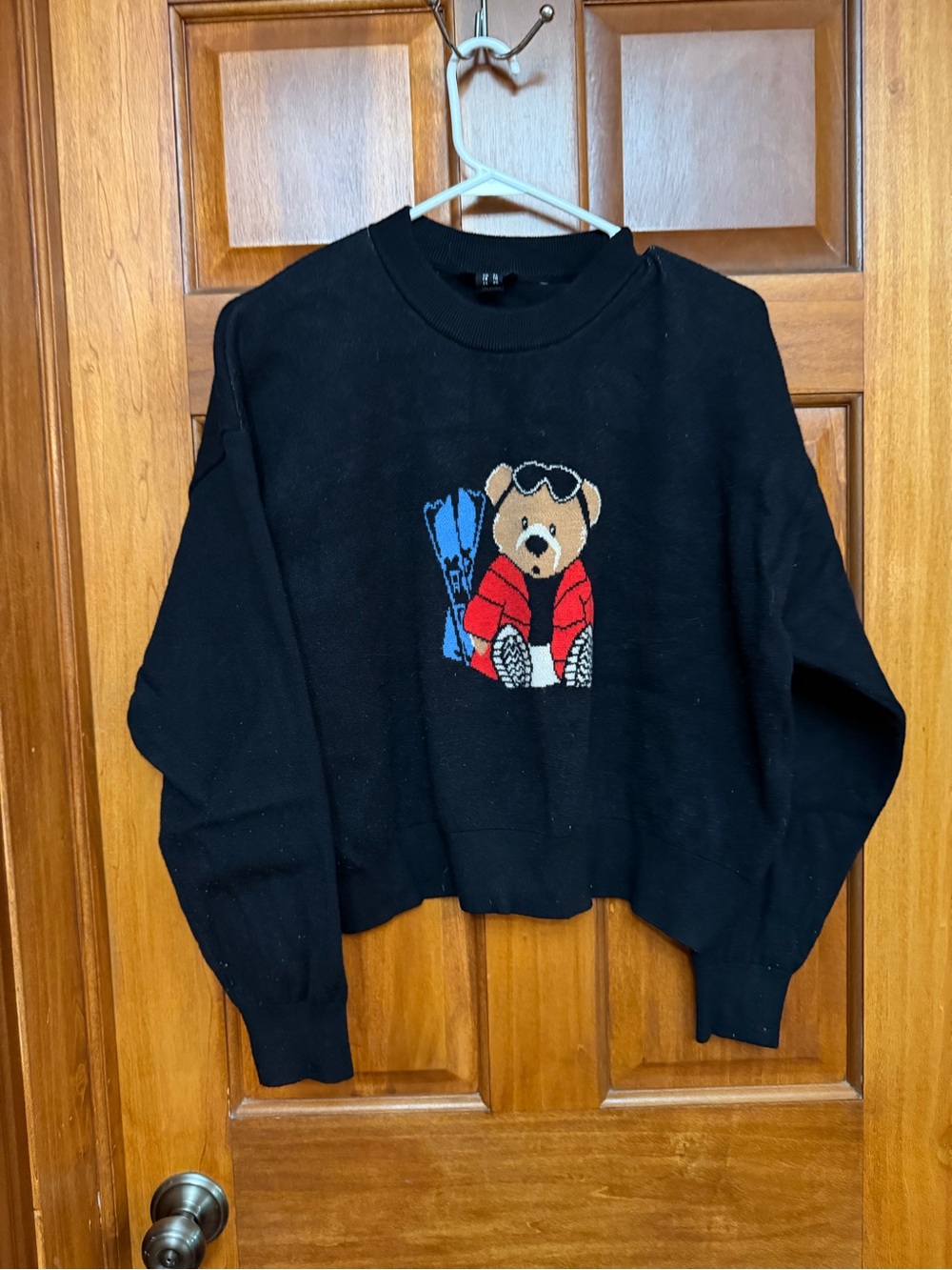 Arden B XL Black Knit Crew Neck Pullover Sweater Long Sleeve Bear Graphic